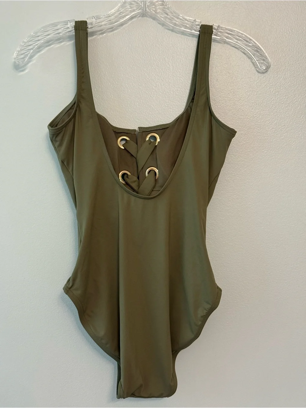 🔹 NWT Michael Kors Olive Green Lace-Up One-Piece Swimsuit Size 6